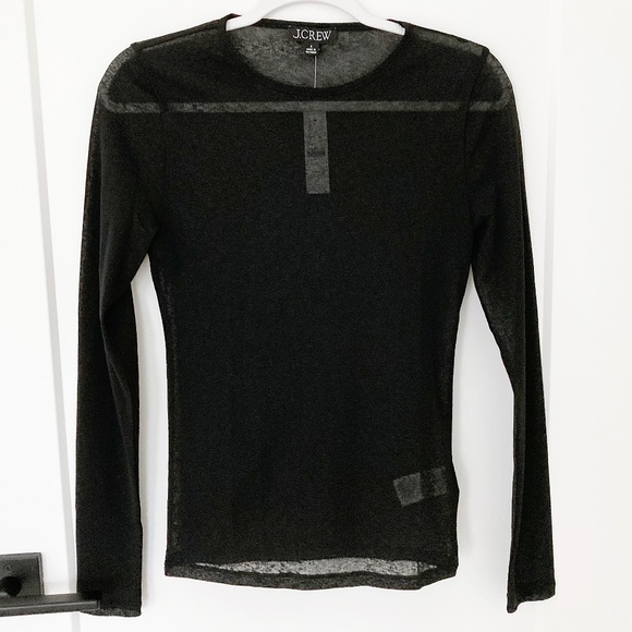 NWT J. Crew Black Sheer Long-sleeve Top - S - Picture 1 of 4